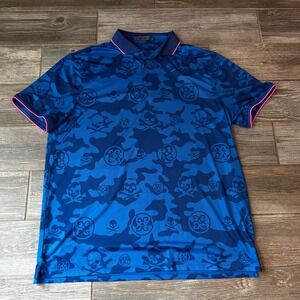 G/FORE Exploded Skull Camo Tech Golf Polo Shirt Men's XXL‎ Blue Short Sleeve